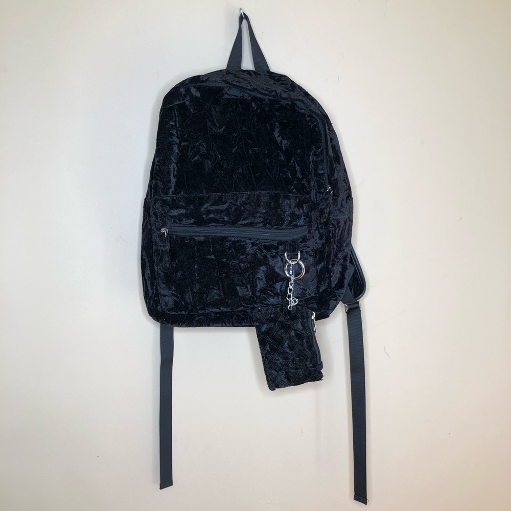 Candies velvet backpack with matching wallet